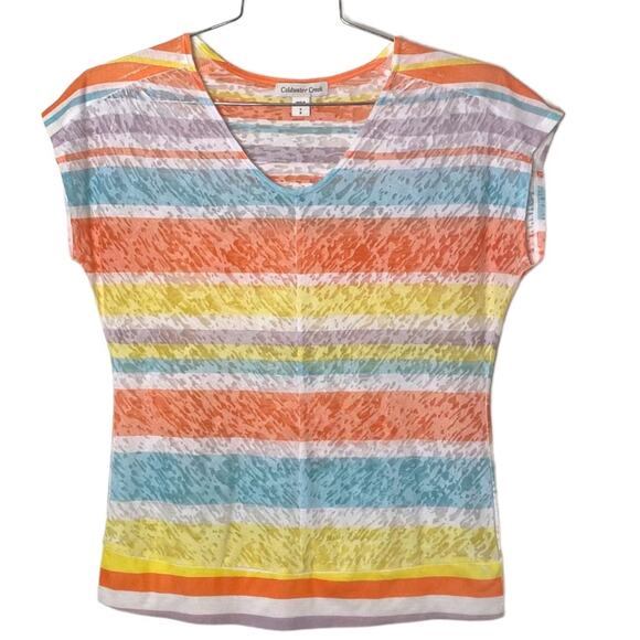 Coldwater Creek Striped Burnout Cap Sleeve Shirt - Picture 1 of 5